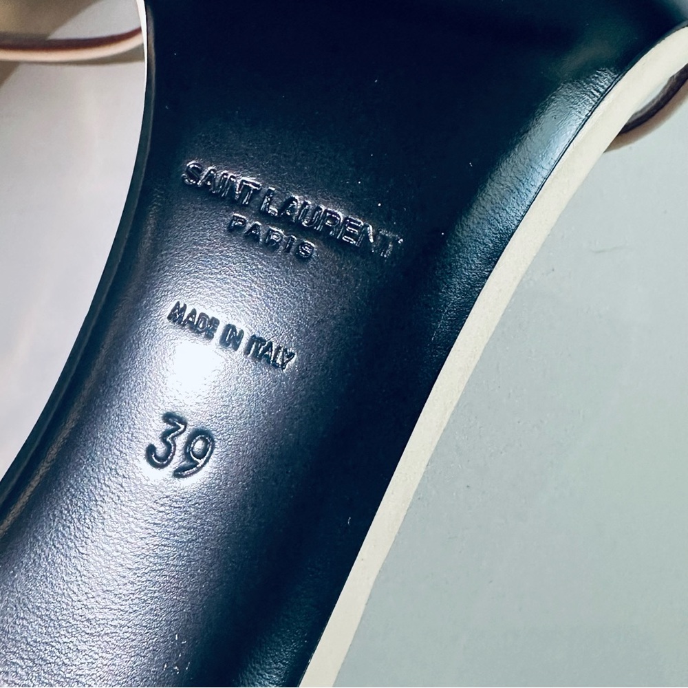 Saint Laurent Cream Heels with Gold Logo - Picture 3 of 11